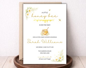 Invitación para baby shower de abejas / La pequeña abejita está en camino / Baby Shower de abejas / Invitación imprimible neutra