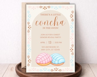 INGLÉS Y ESPAÑOL / Hay una concha en el horno / Hay una pequeña concha en el horno / Invitación de revelación de género / Plantilla Canva editable