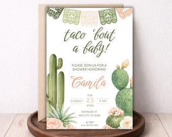Invitación para baby shower de Taco Bout / Invitación para baby shower de Fiesta / Tema de baby shower de Cactus / Plantilla editable de Canva / Baby Shower Mexicano