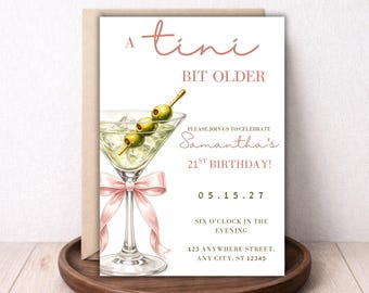 Invitación de cumpleaños con Martini / Invitación para un Tini más antiguo / Plantilla de invitación para el 21.º cumpleaños / Invitación a un cóctel / Invitación digital editable