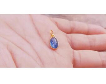 Natural Kyanite 18K Solid Gold Charm Pendant: Handmade Gemstone Kyanite Necklace
