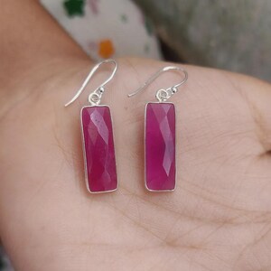 Handmade Sterling Silver Ruby Earrings: Rectangle Gemstone Statement Jewelry