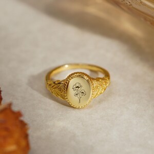Anello con fiore del mese di nascita in oro, anello con fiore di nascita in famiglia, anello con fiore per il compleanno di marzo, gioielli floreali per la mamma, regalo per la festa della mamma, regalo di nozze per lei