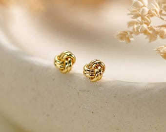 14-karätige Gold-Ohrstecker mit Liebesknoten, Ohrringe mit gedrehtem Knoten, Alltagsohrringe, Geschenk für Brautjungfern, minimalistischer Schmuck, Abschlussgeschenk, Geschenk für Sie