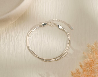 Drielagige armband, slangenkettingarmband van 925 sterling zilver, stapelbare armband, verfijnd sieraad voor vrouwen, kerstcadeau, cadeau voor haar