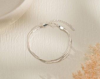 Triple Layer Bracelet,925 Sterling Silver Snake Chain Bracelet,Stackable Bracelet,Everyday Jewelry,Perfect Gift for Women,Graduation Gift