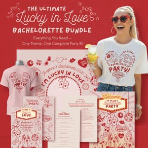 Lucky in Love Ultimate Bachelorette Bundle Planning Kit Games Shirt Designs Tapestry Vegas Bachelorette Instant Download