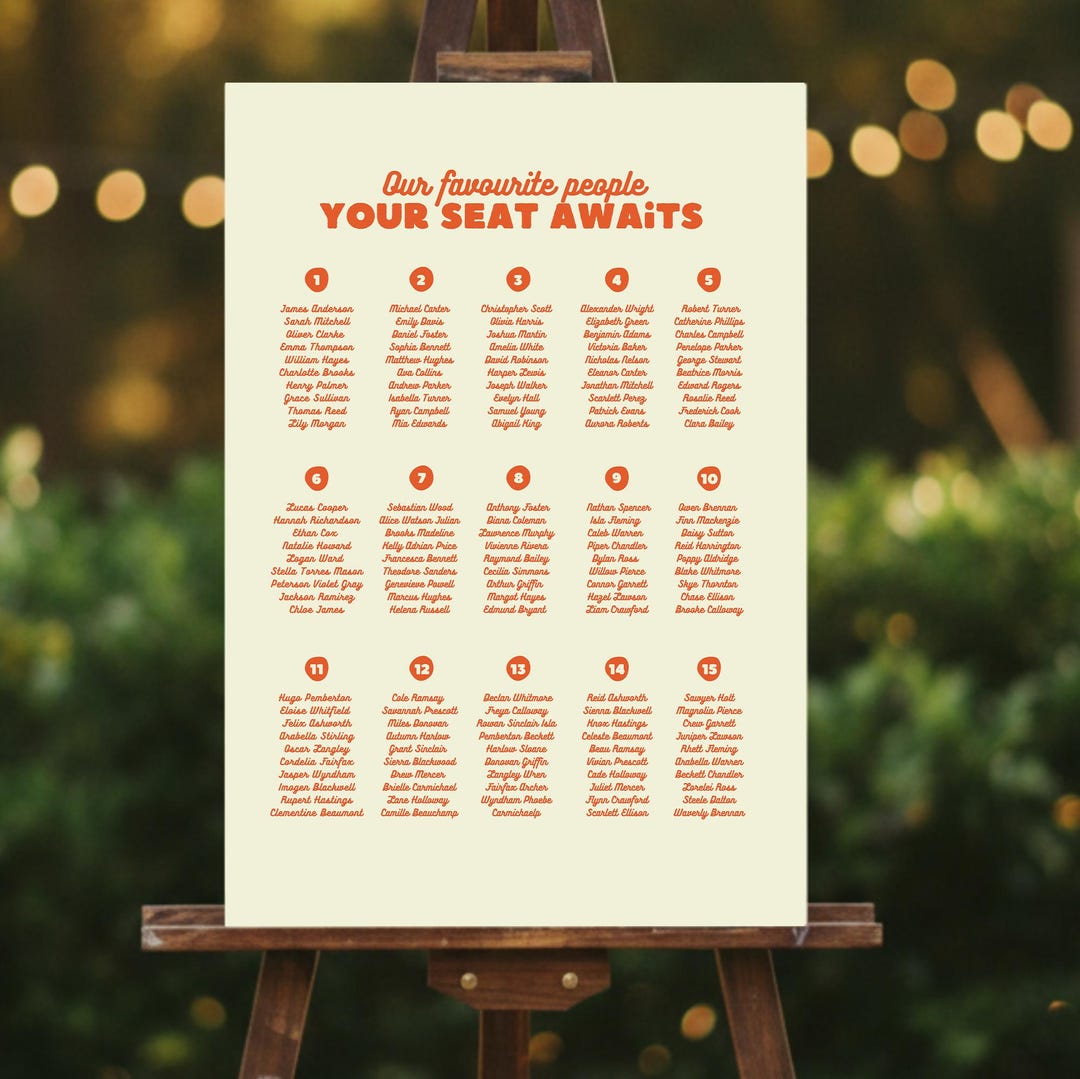 Seating Wed Chart Printable Guest Seat Reception Wedding Chart Display ...