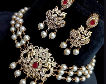 Royal Meena Kundan Pearl Choker Set, Gold Finished, Maharani Sapphire Necklace ,Handcrafted, Luxury & Royal Feel For Her.