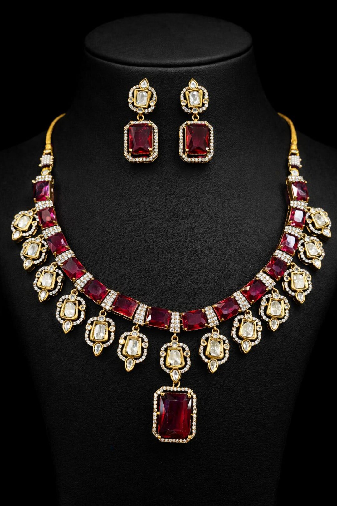 Ruby Kye Handmade Ruby Diamond Necklace Set With Earrings, Maharani-inspired ...