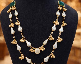 Gold Plated Baroque Pearl Necklace Set, Elegant Jewelry, Gift For Her