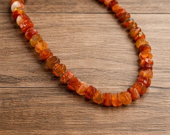 Natural Carnelian Chip Necklace | Handmade Gemstone Jewelry | Orange Stone Beaded Necklace | Boho Gift for Her