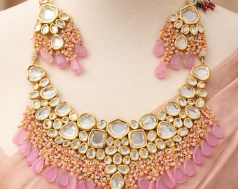 Handmade Kundan Bridal Necklace, Gold-Plated Indian Jewelry