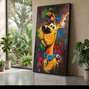Playful Cartoon Dog Canvas Wall Art, Colorful Pet Portrait, Whimsical Animal Illustration, Fun Home Decor, Ready to Hang Canvas