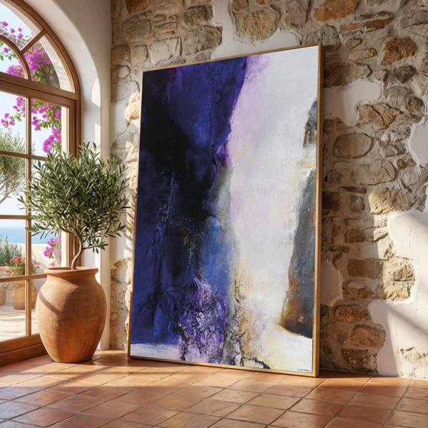 Arte mural abstracto en lienzo morado y blanco, pintura moderna de Zao Wou-Ki, arte contemporáneo, impresión en lienzo para decoración del hogar.