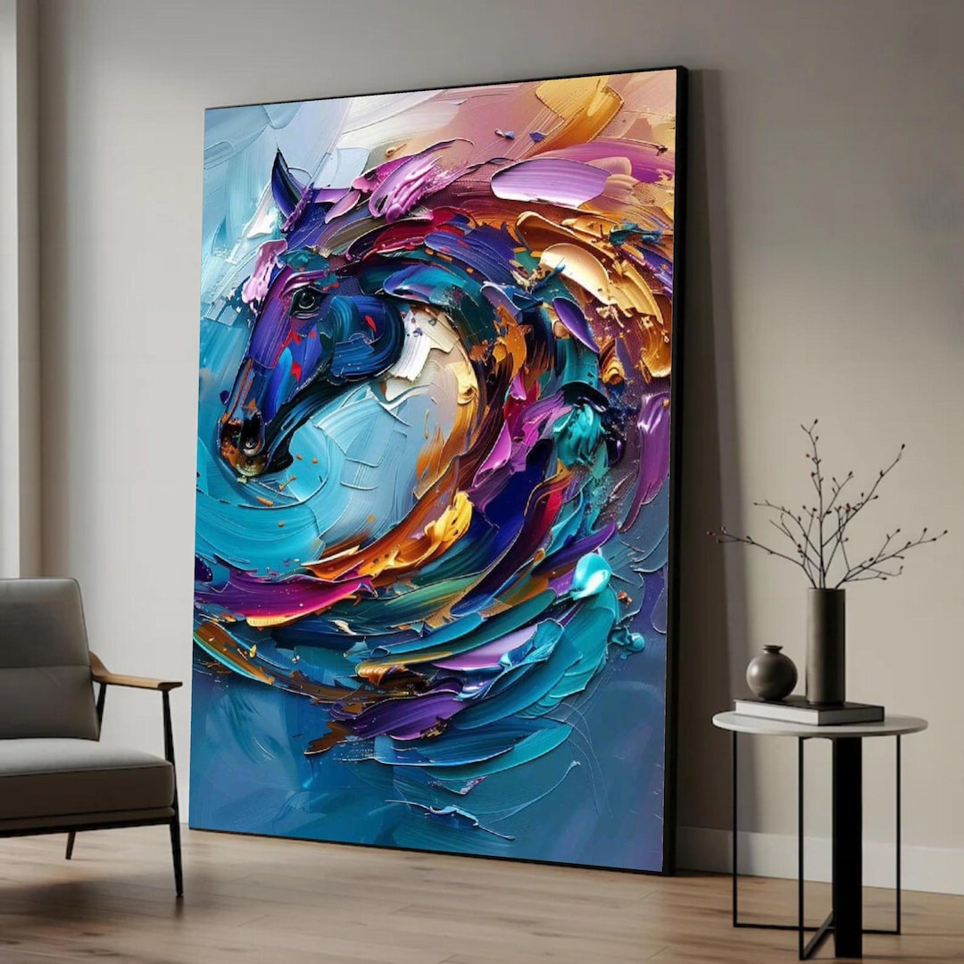 Abstract Colorful Horse Canvas Wall Art, Modern Equine Painting, Brush ...