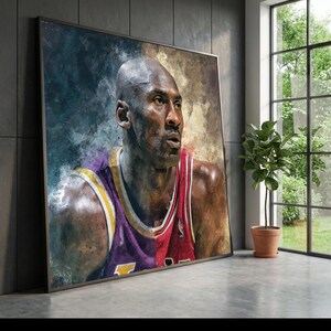 Michael Jordan Split Jersey Leinwand Wandkunst, Basketball Legende Porträt, Sport Icon Decor, NBA Leinwand, Athletische Dekoration