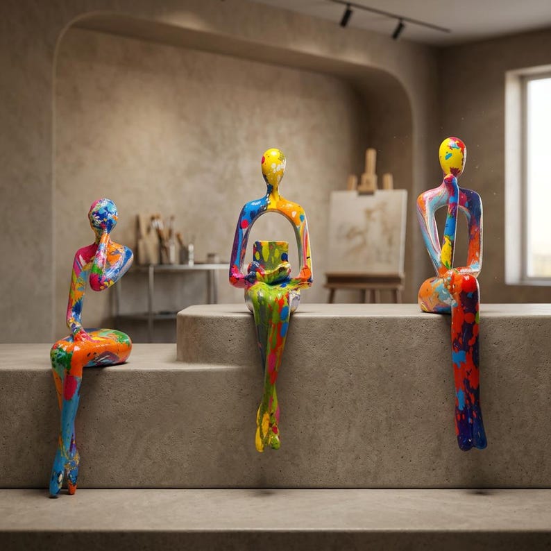 Set of 3 Abstract Sitting Figure Statues Resin Minimalist Art Three ...