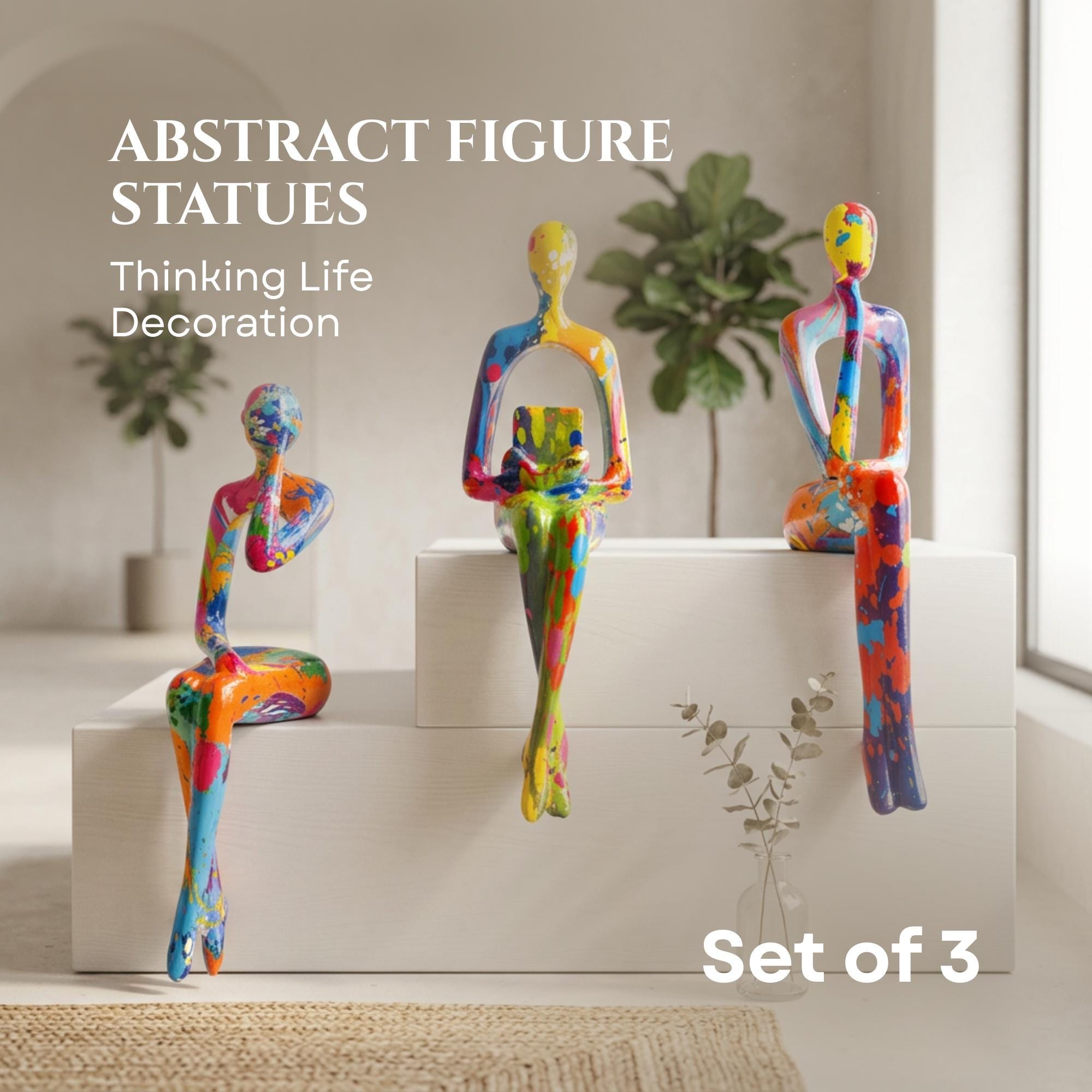 Set of 3 Abstract Sitting Figure Statues Resin Minimalist Art Three ...