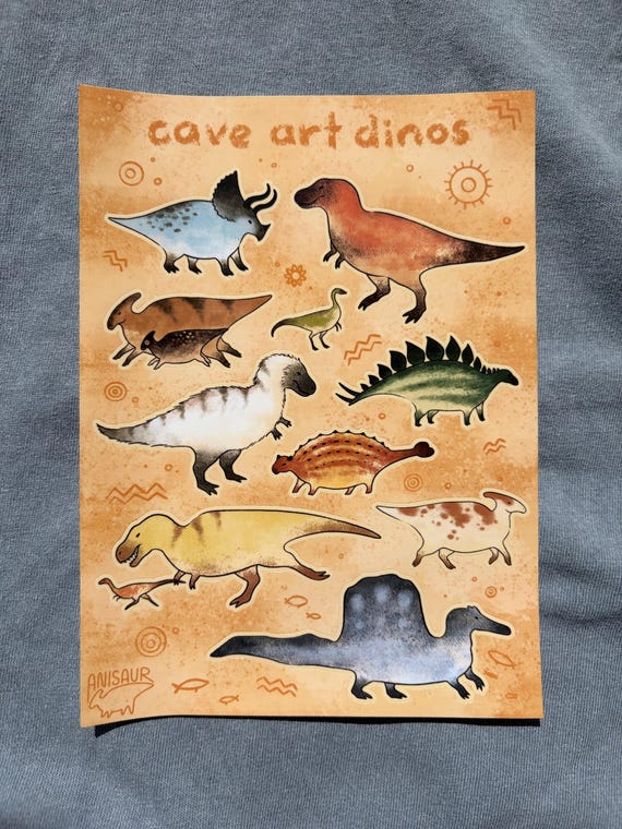 Dinosaur Sticker Sheet / Cave Art Dinos Stickers / Prehistoric Aesthetic