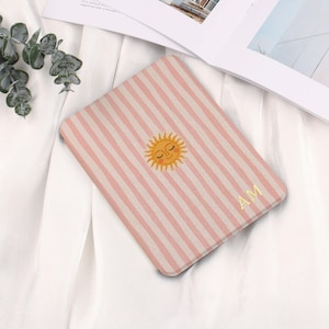Sun Stripe Kindle Case Personalized Pink Kindle Paperwhite 10th 11th 12th 6.8” Kobo Clara HD / Clara 2E Valentine’s Gift for Her