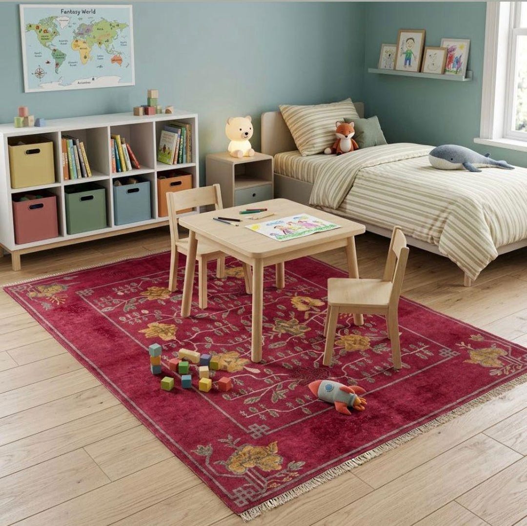 Deco Border Rugs Vintage Art Deco Wool Rug | Hand-knotted Peony Floral Geometric Border ...