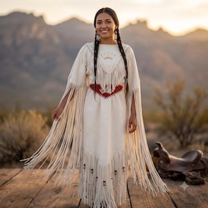 beaded buckskin dress Miscellaneous, Doll, Plains, Buckskin Dress with Beading, Vintage Mid-Century, 546