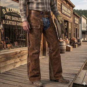 Handgemaakte rundleren broek met franje voor heren – vintage westerncowboy rodeo-chaps