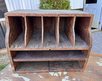 Antique Vintage Wood Wall / Desk Cubby Mail Divider Holder