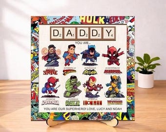 Personalized DisneyMarvel Avengers Superhero Dad Wooden Sign, Happy Father's Day Wooden Plaque, Dad Birthday Gift, New Dad Custom Name Sign