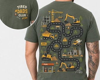 2-sided Tired Dads Club Shirt, Construction Dad Shirt, Play Cars On Dads Back Shirt, Mat Road Car Race Track Father Shirt, Father's Day Gift