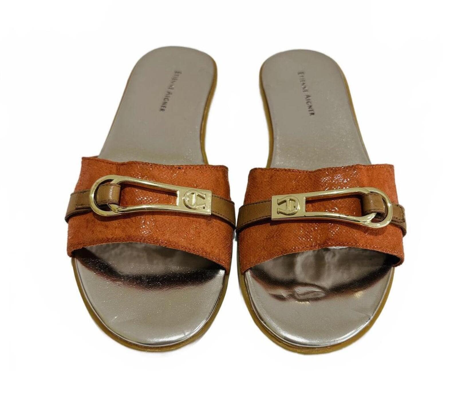 Etienne Aigner Apogee Brown Croc Leather Sandals 8.5 Quiet Luxury Etienne Aigner Leather Upper Low (1-1.9 in) Heel Height  main image 2