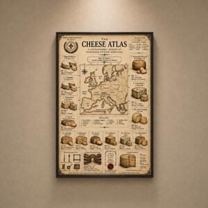 Europese kaasatlas vintage culinaire muurkunst kaart HD +