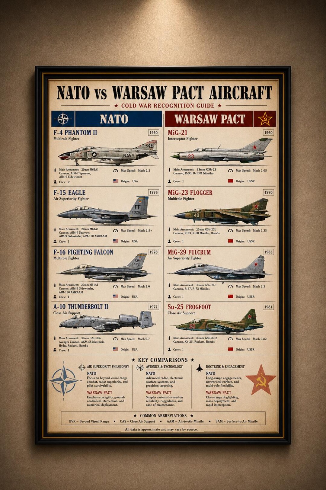 NATO Vs Warsaw Pact Aircraft Matte Poster | Cold War Military Plane ...