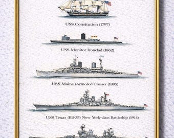 Iconic American Naval Ships History High Definition Poster Print