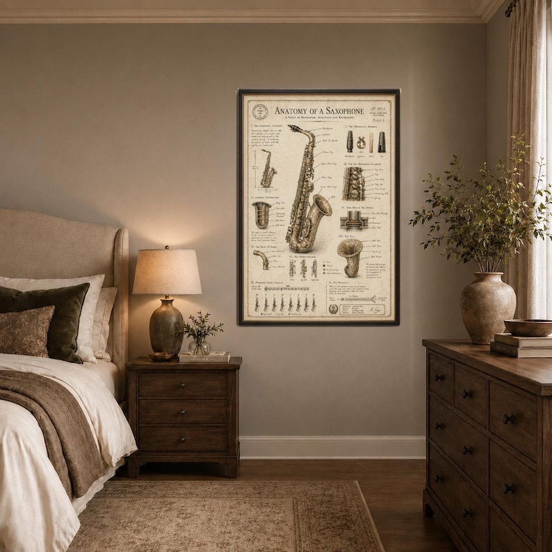 String Instrumet Chart Vintage Saxophone Anatomy Chart Musical Instrument Wall Art HD + - Etsy ...