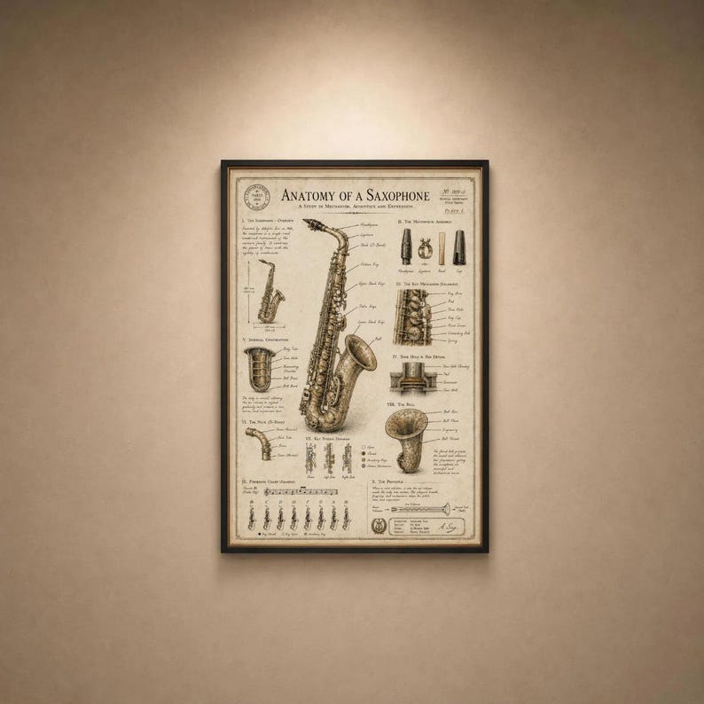 String Instrumet Chart Vintage Saxophone Anatomy Chart Musical Instrument Wall Art HD + - Etsy ...