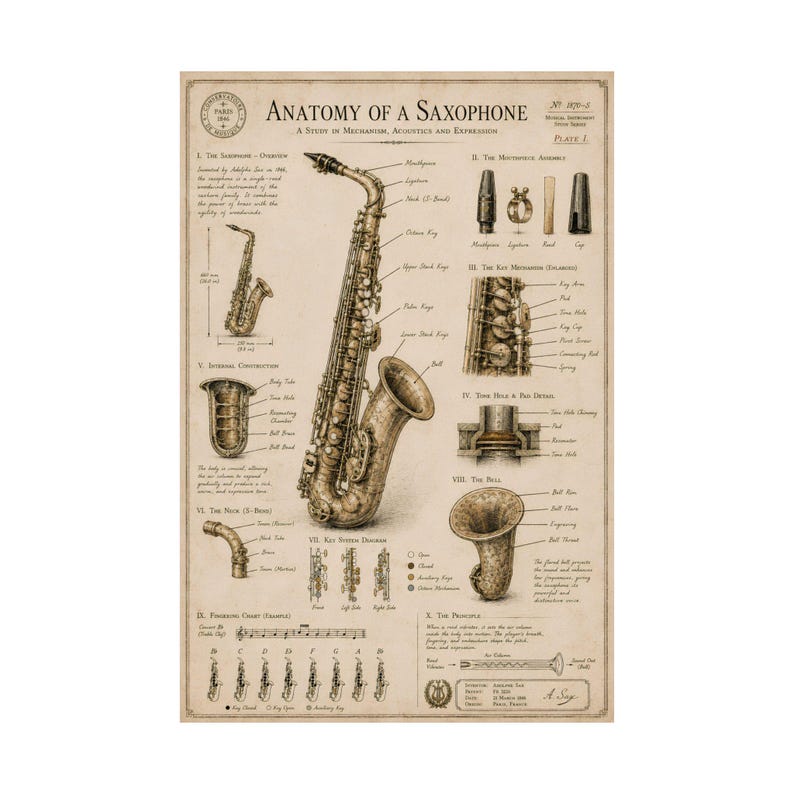 String Instrumet Chart Vintage Saxophone Anatomy Chart Musical Instrument Wall Art HD + - Etsy ...