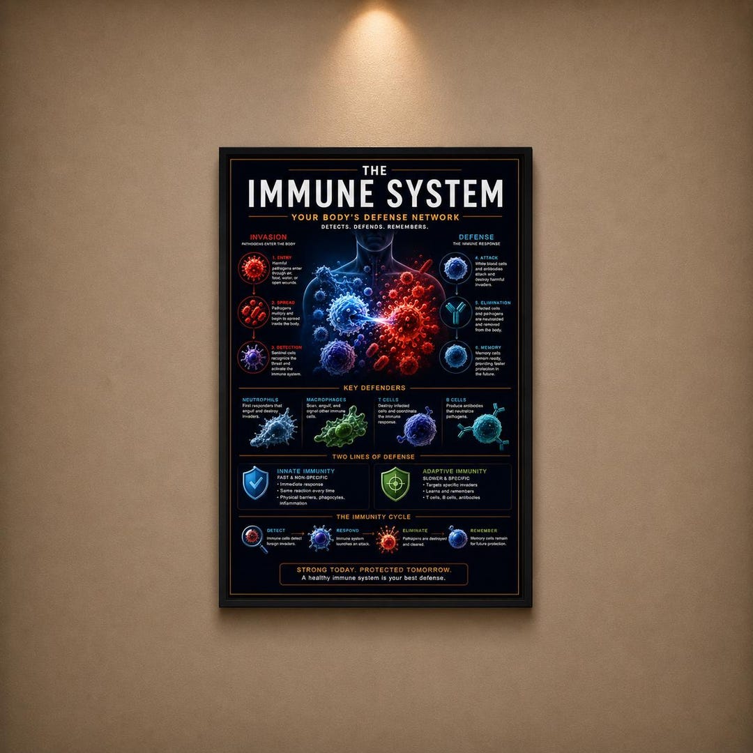 Immune System Infographic Poster Matte Vertical Poster | Human Anatomy ...