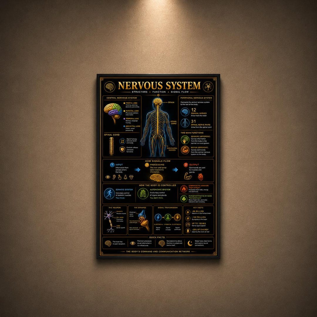 Nervous System Anatomy Poster Matte Vertical Poster | Brain Spinal Cord ...