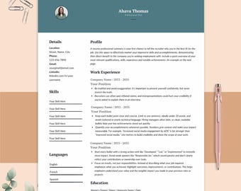 Plantilla de CV moderna editable con foto, CV profesional 2026 con carta de presentación, plantilla de CV moderna y minimalista, CV de 1 y 2 páginas.