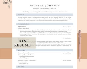 Plantilla de currículum ATS / Profesional, editable, 1 o 2 páginas. Plantillas de CV compatibles con ATS, currículum minimalista, carta de presentación y referencias incluidas.