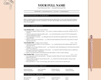 Plantilla de currículum compatible con ATS para Microsoft Word y Google Docs, plantillas de carta de presentación y referencias, diseño minimalista de currículum vitae compatible con ATS.