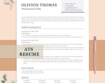 Plantilla de CV ATS, plantilla de CV, CV minimalista, CV simple, CV básico, profesional, editable, incluye carta de presentación y referencias.
