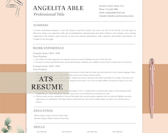 Plantilla de currículum ATS de una sola columna, currículum vítae para solicitudes de empleo, profesional, elegante, editable, incluye carta de presentación y referencias.