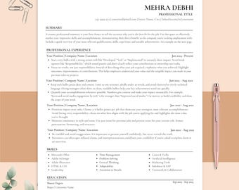 Minimalist Single-Column Resume Template, Clean, ATS, Professional, Simple, Basic, Executive CV, Cover Letter, 1, 2, Page, Editable Resume