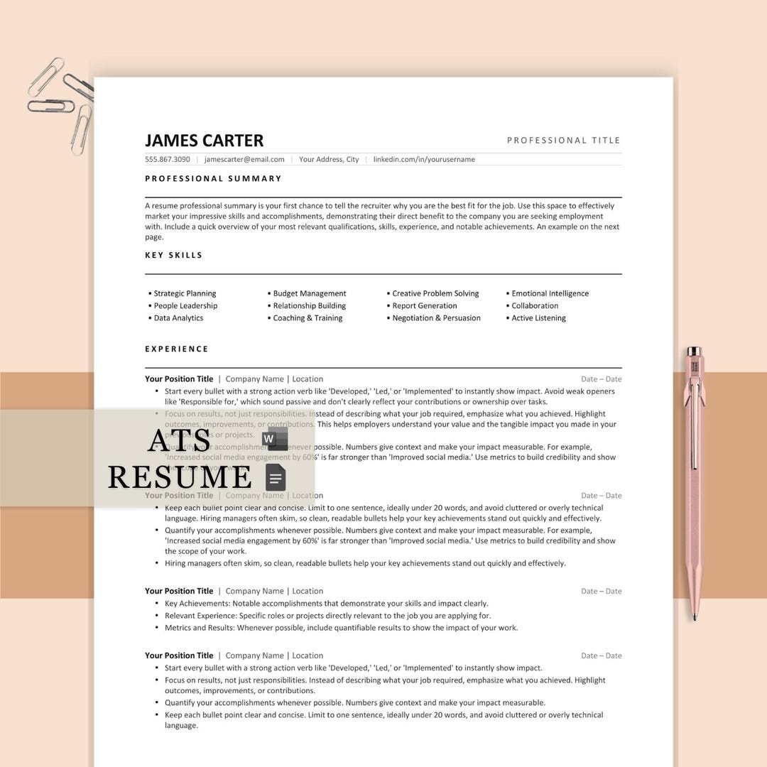Executive ATS Resume Template for Word, Google Docs, 1, +2 Pages ...
