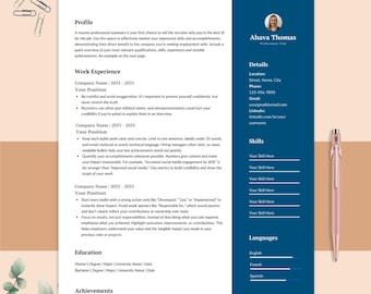 Plantilla de CV moderna con foto, CV profesional 2026, carta de presentación incluida, 1, 2 páginas, plantilla de CV profesional editable ATS