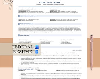 Plantilla de currículum para el sector de TI y tecnología federal, CV para USAJobs, compatible con ATS (Word, Google Docs) con carta de presentación.
