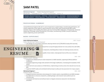 Plantilla de currículum de ingeniero / Currículum moderno compatible con sistemas ATS + Carta de presentación (Word, Docs)